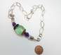 Artisan 925 Faceted Green Fluorite Amethyst & Moonstone & Textured Beads Pendant Flat Fancy Chain Necklace 33.6g image number 2