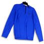 Mens Blue 1/4 Zip Mock Neck Long Sleeve Logo Pullover T-Shirt Size Medium image number 1