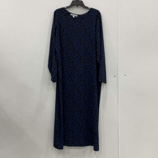 NWT Womens Blue Floral Round Neck Long Sleeve Button Back Maxi Dress Sz XXL image number 1