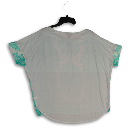 NWT Womens White Green Printed Round Neck Pullover Blouse Top Size XL image number 2