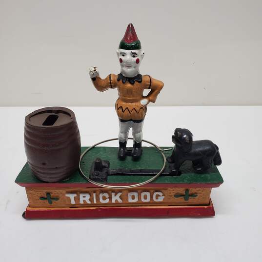 Vintage Metal Coin Bank with Clown and Trick Dog image number 1
