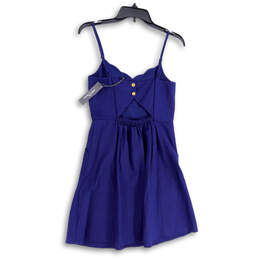NWT Womens Blue Spaghetti Strap Pockets Back Button Mini Dress Size XS