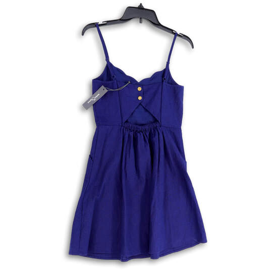 NWT Womens Blue Spaghetti Strap Pockets Back Button Mini Dress Size XS image number 1