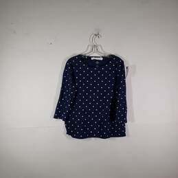 Womens Polka Dot Cotton Classic Boat Neck 3/4 Sleeve Pullover T-Shirt Size Large