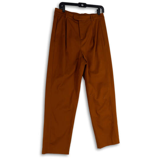 Womens Brown Pleated Slash Pocket Formal Straight Leg Dress Pants Size 6 image number 1