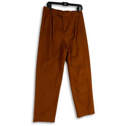 Womens Brown Pleated Slash Pocket Formal Straight Leg Dress Pants Size 6