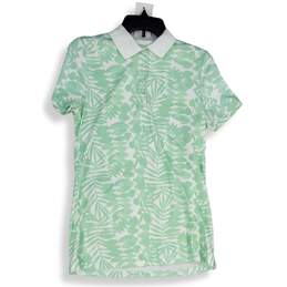 Lands End Womens White Green Short Sleeve Spread Collar Polo Shirt Size ST