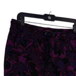 Womens Purple Black Camouflage Zip Pockets Tapered Leg Jogger Pants Size L