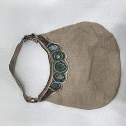 Womens Beige Beaded Inner Pocket Leather Shoulder Strap Zipper Hobo Bag