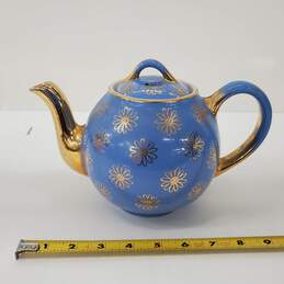 HALL 0.49GL 8 Cup USA Made Blue & Gold Ceramic Teapot