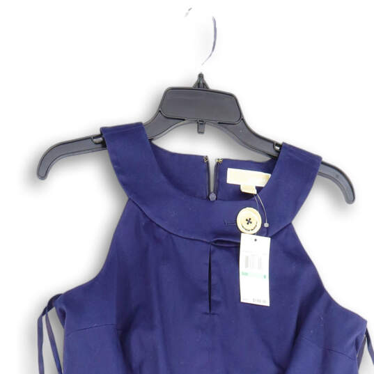 NWT Womens Blue Halter Neck Sleeveless Back Zip Shift Dress Size 8 image number 3