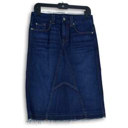 NWT 7 For All Mankind Womens Blue Denim Raw Hem 5-Pocket Design A-Line Skirt 28