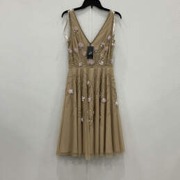 NWT Womens Beige Sleeveless Sequin V-Neck Pullover Fit & Flare Dress Size 8 alternative image