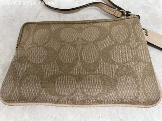 Coach Womens Cream Monogram Print Bag Charm Lightweight Wristlet Wallet image number 4