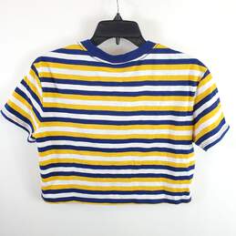 Guess Women Yellow Striped Cropped T Shirt XS NWT alternative image
