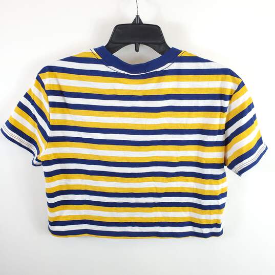 Guess Women Yellow Striped Cropped T Shirt XS NWT image number 2