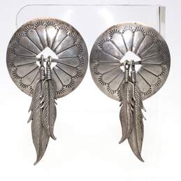 Artisan H Sterling Silver Concho Feather Dangle Earrings - 13.2g alternative image