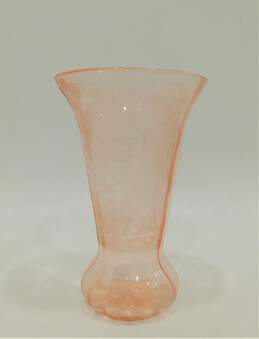 Vintage Paden City Pink Depression Glass Large 12in. Etched Vase