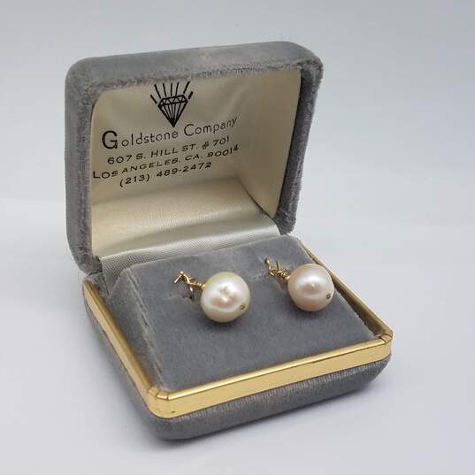 14k Gold Fw Pearl Wire Earrings w/Box 4.1g image number 3