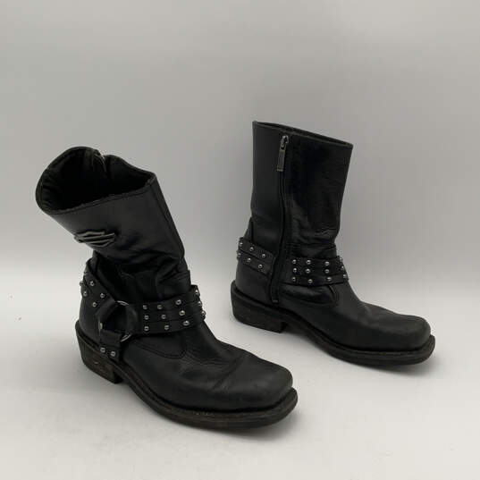 Womens Black Black Leather Studded Side Zip Motorcycle Boots Size 6.5M image number 1
