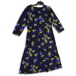 Talbots Womens Navy Yellow Floral 3/4 Sleeve Back Zip Fit & Flare Dress Size 16 alternative image
