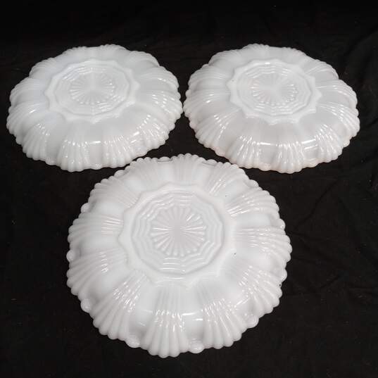 3pc. Set of Milk Glass Serving Plates with Golden Trim image number 3
