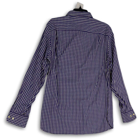 Womens Blue Checked Long Sleeve Collared Button-Up Shirt Size Medium image number 2