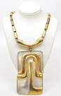 Vintage Pierre Cardin Goldtone & Silvertone Modernist Abstract Hinged Rectangle Statement Pendant Cylinder Chain Necklace 127.3g image number 3