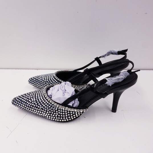 Azalea Wang Sorrel Black Rhinestone Slingback Kitten Heels Shoes Size 7.5 B image number 2