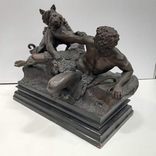Shepherd with His Dog Fighting a Panther Cast Metal Statue image number 3