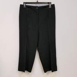 Womens Black Pleated Front Straight Leg Casual Cropped Pants Size Small