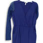 Womens Blue Long Sleeve V-Neck Snap Wide-Leg One Piece Jumpsuit Size M image number 3