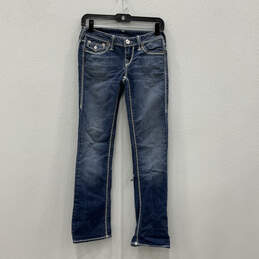 Womens Blue Denim Medium Wash 5 Pocket Design Bootcut Jeans Size 25