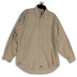 Mens Beige Long Sleeve Pocket Collared Button-Up Shirt Size Large