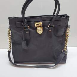 Michael Kors Hamilton Large Black Saffiano Leather Satchel Tote Handbag