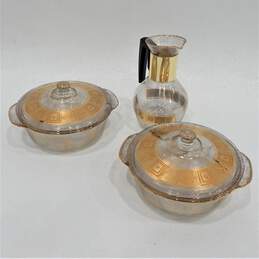 Fire King Gold Speckled Casserole Dish Set w/ Glass Coffee Carafe