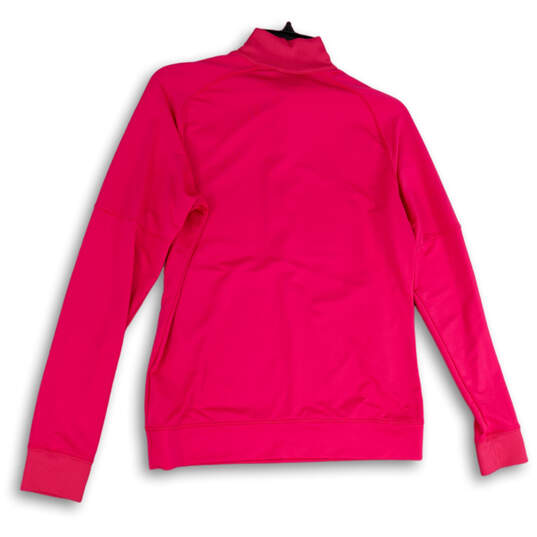 Womens Pink Mock Neck Pockets Half Zip Long Sleeve Activewear Jacket Size M image number 3