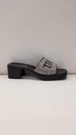 True Religion Bling Silver Black Stoned Sandals Block Heels