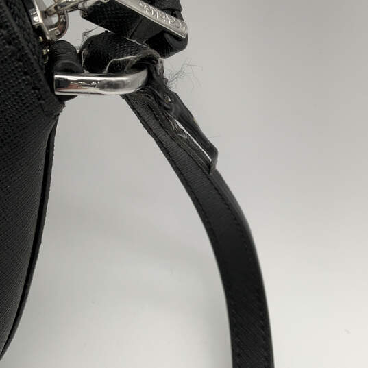 Womens Black Leather Inner Pocket Adjustable Strap Zipper Crossbody Bag image number 5