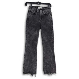 Womens Gray Denim Medium Wash Raw Hem Rockstar Bootcut Leg Jeans Size 24