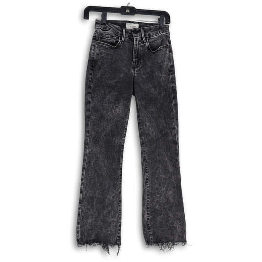 Womens Gray Denim Medium Wash Raw Hem Rockstar Bootcut Leg Jeans Size 24 image number 1