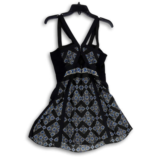 Womens Black Blue Printed Selena V-Neck Sleeveless Mini Dress Size 6 image number 4