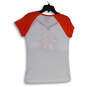 Womens White Orange Graphic Print Short Sleeve Pullover T-Shirt Size Small image number 2