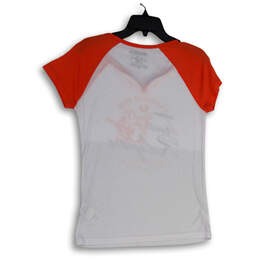 Womens White Orange Graphic Print Short Sleeve Pullover T-Shirt Size Small alternative image