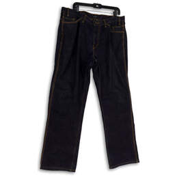 Mens Blue Denim Dark Wash Regular Fit Pockets Straight Leg Jeans Size 38