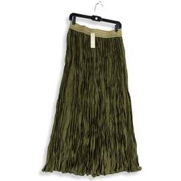 NWT Chico's Womens Green Elastic Waist Pull-On Midi Pleated Skirt Size 1