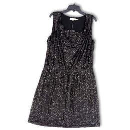 Womens Black Sequin Sleeveless Scoop Neck Back Zip Mini Dress Size 1X