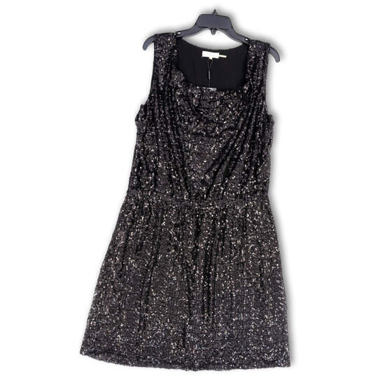 Womens Black Sequin Sleeveless Scoop Neck Back Zip Mini Dress Size 1X image number 1