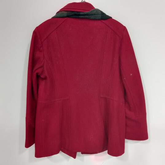 Women's London Fog Deep Red Woolen Pea Coat & Scarf Sz L image number 5