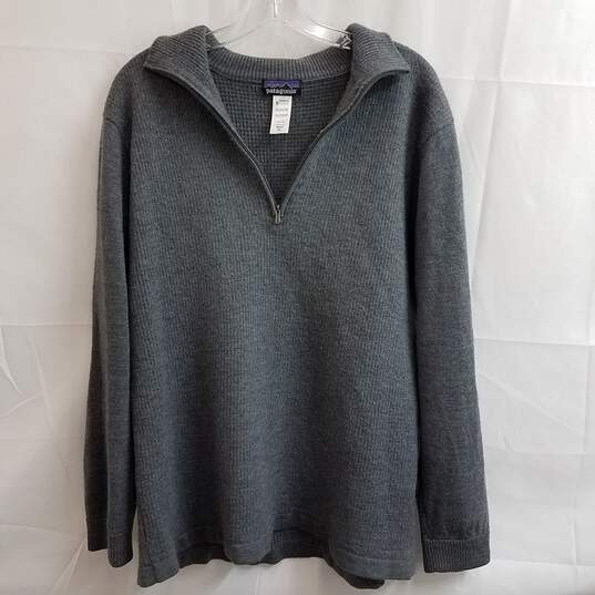 Men's Patagonia Grey Merino Wool Quarter Zip Sweater Size XXL image number 1